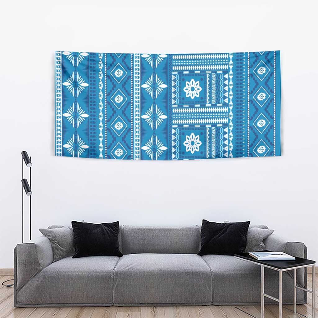 Fiji Masi All Blue Tapestry Tapa Pattern - Polynesian Pride