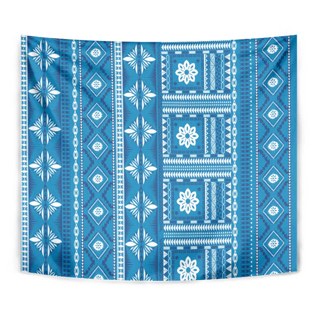 Fiji Masi All Blue Tapestry Tapa Pattern - Polynesian Pride