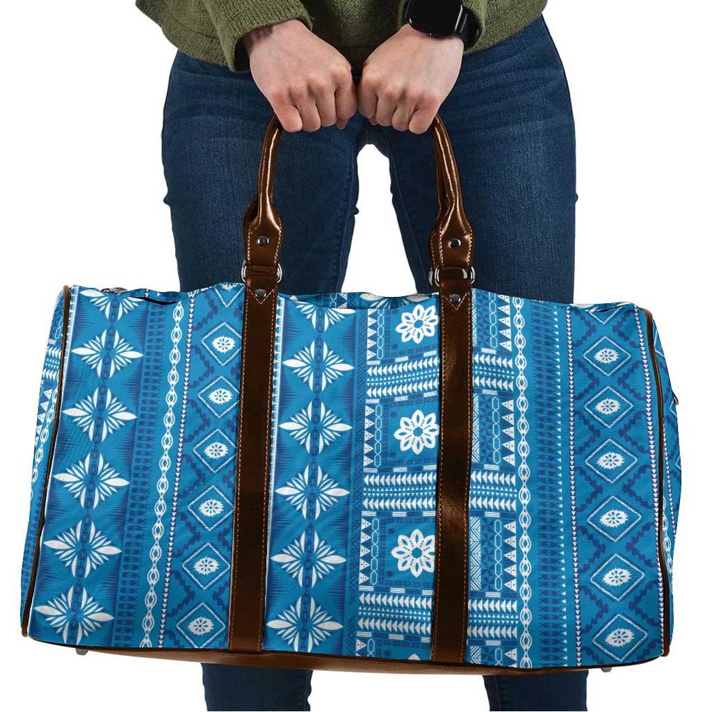 Fiji Masi All Blue Travel Bag Tapa Pattern - Polynesian Pride