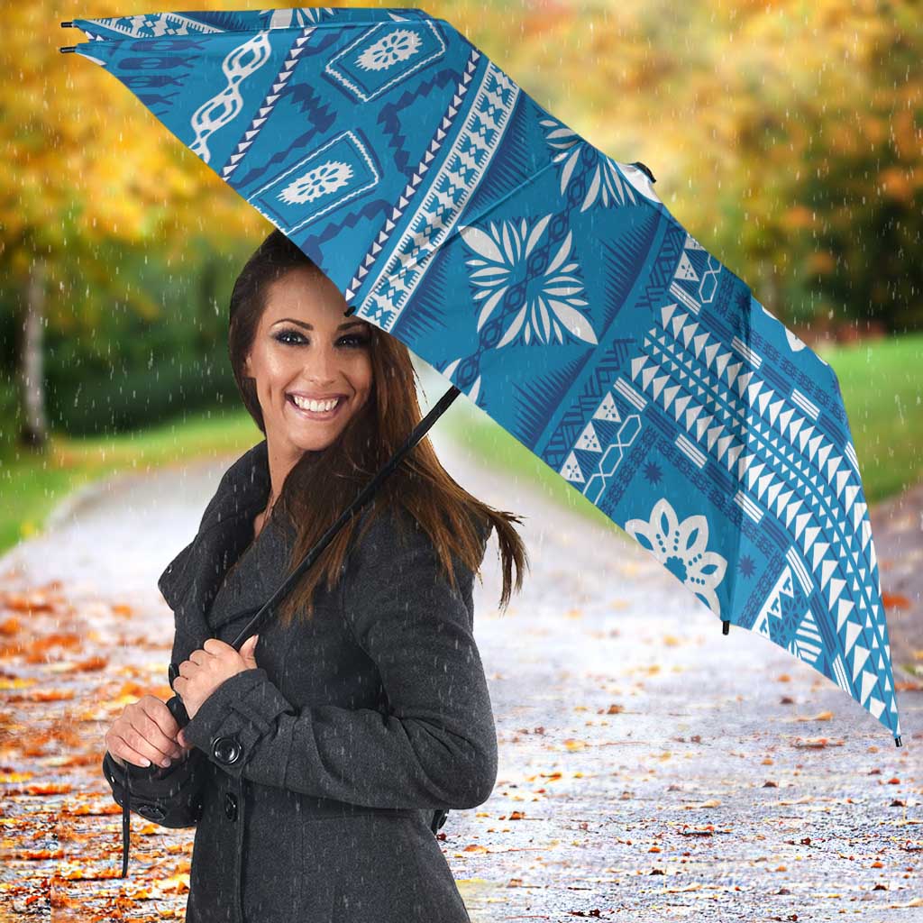 Fiji Masi All Blue Umbrella Tapa Pattern - Polynesian Pride