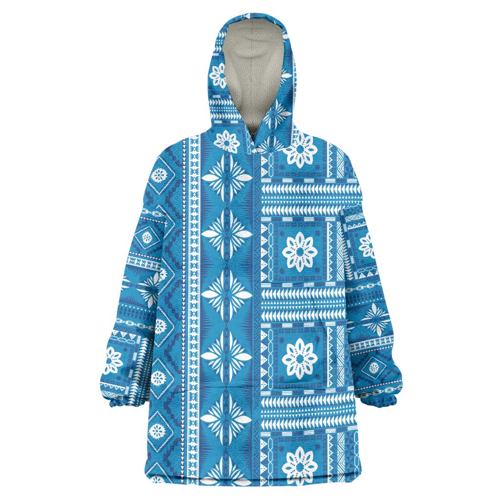 Fiji Masi All Blue Wearable Blanket Hoodie Tapa Pattern - Polynesian Pride