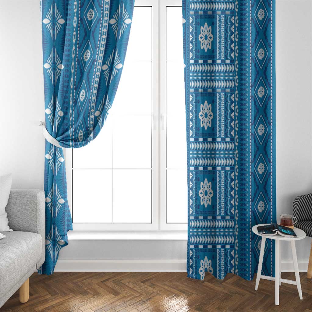 Fiji Masi All Blue Window Curtain Tapa Pattern - Polynesian Pride