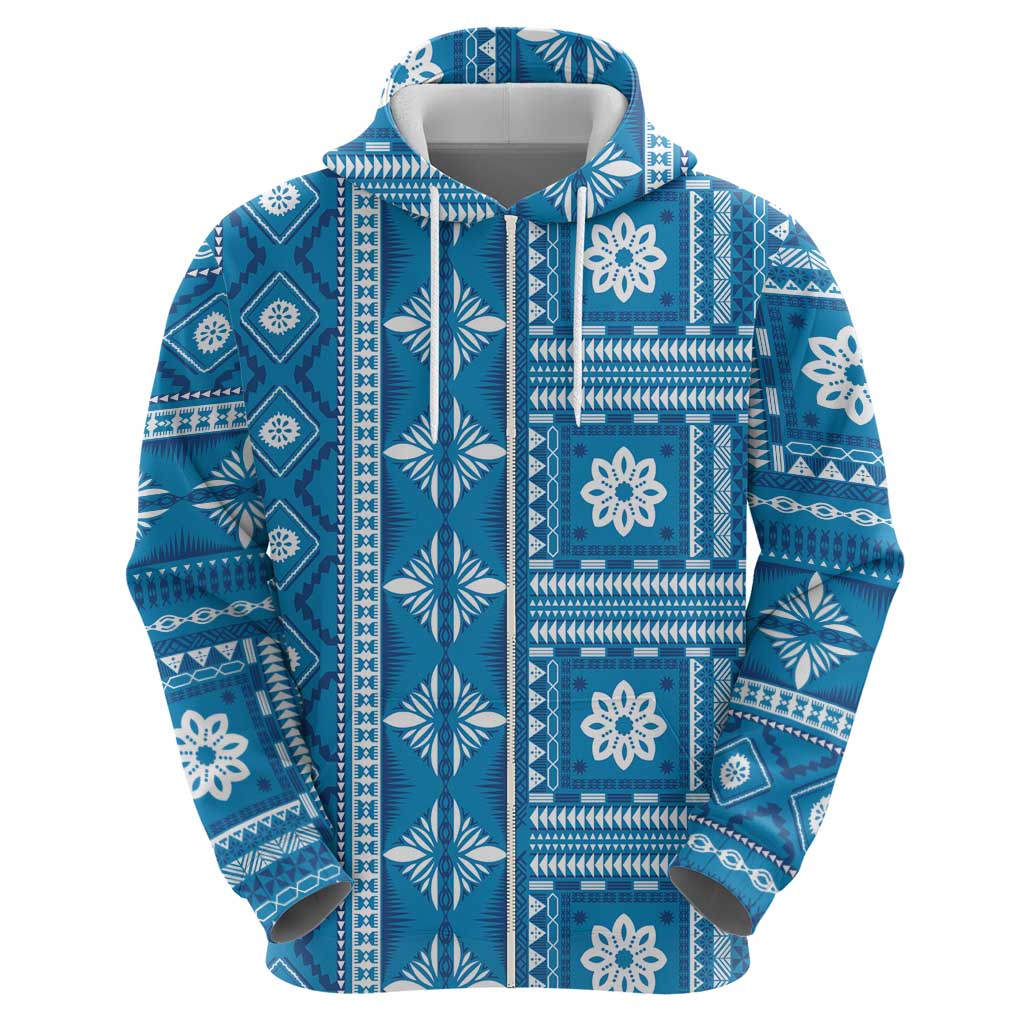 Fiji Masi All Blue Zip Hoodie Tapa Pattern - Polynesian Pride
