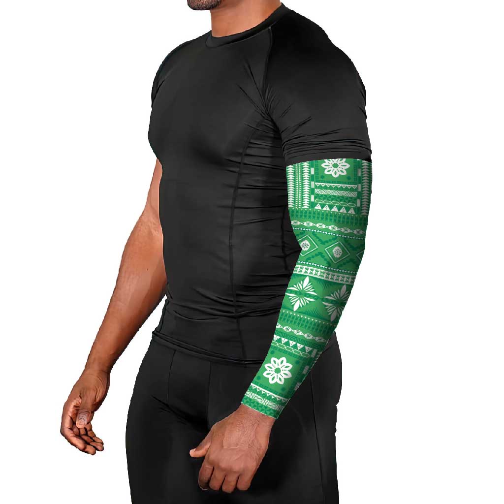 Fiji Masi All Green Arm Sleeves Tapa Pattern - Polynesian Pride