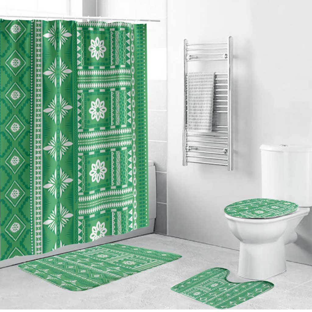 Fiji Masi All Green Bathroom Set Tapa Pattern - Polynesian Pride