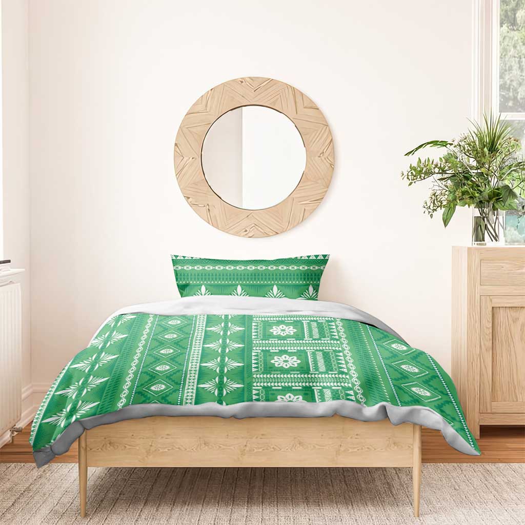 Fiji Masi All Green Bedding Set Tapa Pattern - Polynesian Pride