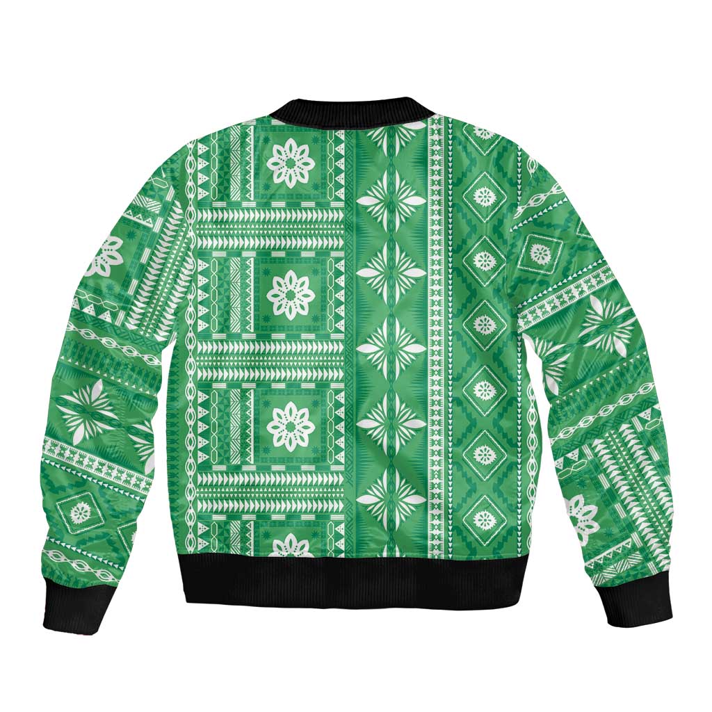 Fiji Masi All Green Bomber Jacket Tapa Pattern - Polynesian Pride