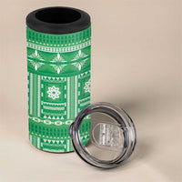 Fiji Masi All Green 4 in 1 Can Cooler Tumbler Tapa Pattern - Polynesian Pride