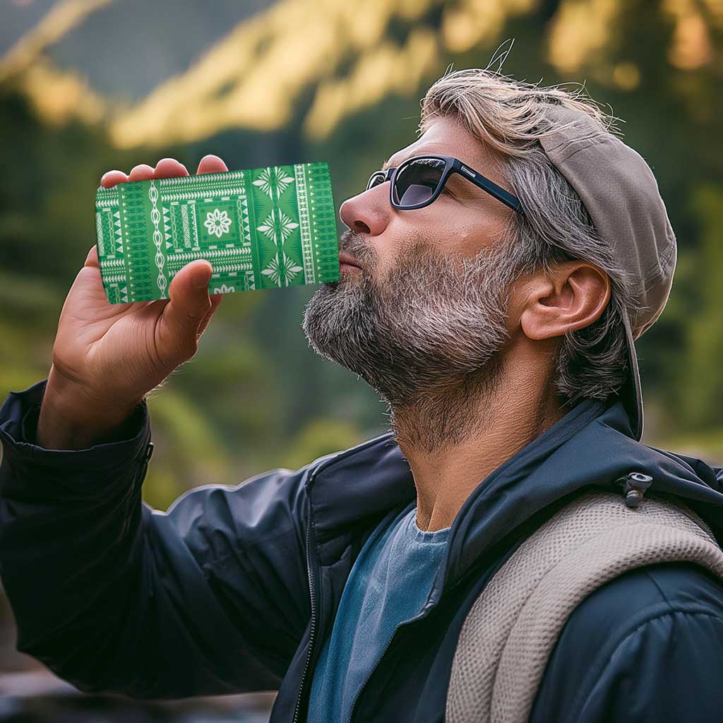 Fiji Masi All Green 4 in 1 Can Cooler Tumbler Tapa Pattern - Polynesian Pride