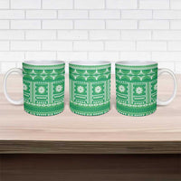 Fiji Masi All Green Ceramic Mug Tapa Pattern - Polynesian Pride