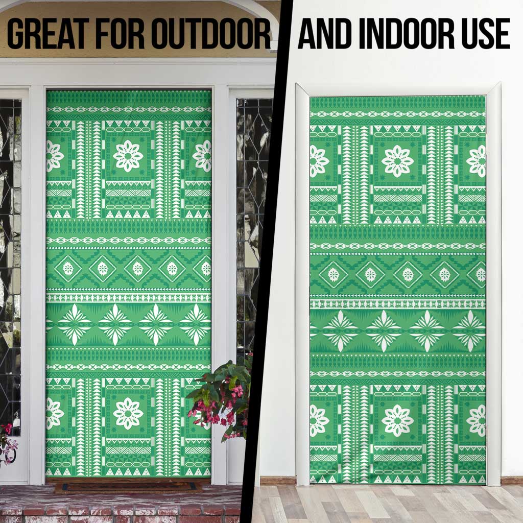 Fiji Masi All Green Door Cover Tapa Pattern - Polynesian Pride