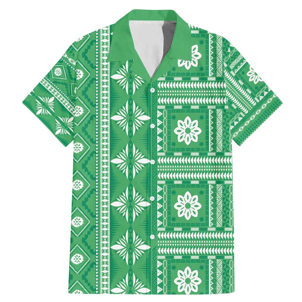 Fiji Masi All Green Family Matching Mermaid Dress and Hawaiian Shirt Tapa Pattern - Polynesian Pride
