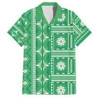 Fiji Masi All Green Family Matching Off The Shoulder Long Sleeve Dress and Hawaiian Shirt Tapa Pattern - Polynesian Pride