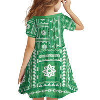 Fiji Masi All Green Family Matching Off Shoulder Short Dress and Hawaiian Shirt Tapa Pattern - Polynesian Pride