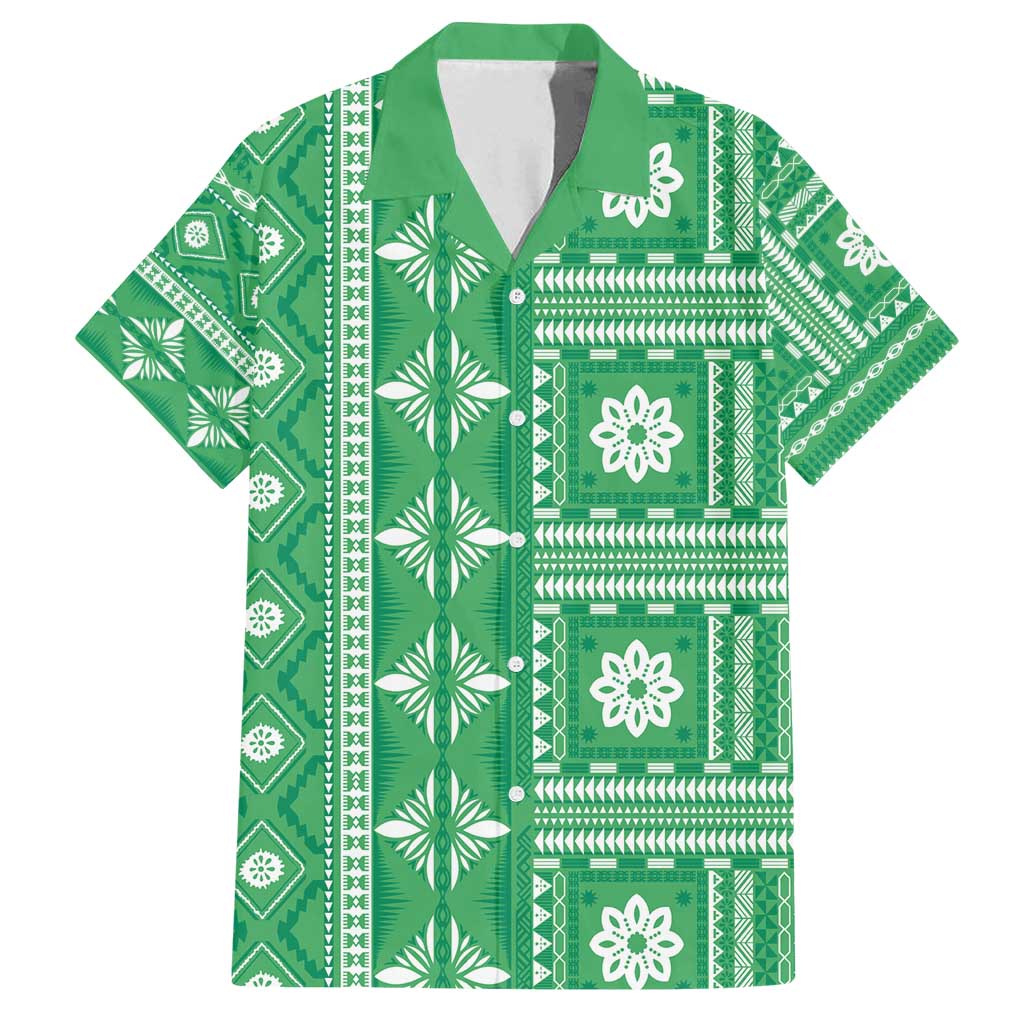 Fiji Masi All Green Family Matching Tank Maxi Dress and Hawaiian Shirt Tapa Pattern - Polynesian Pride