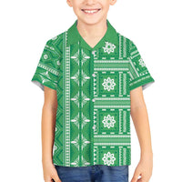Fiji Masi All Green Family Matching Tank Maxi Dress and Hawaiian Shirt Tapa Pattern - Polynesian Pride