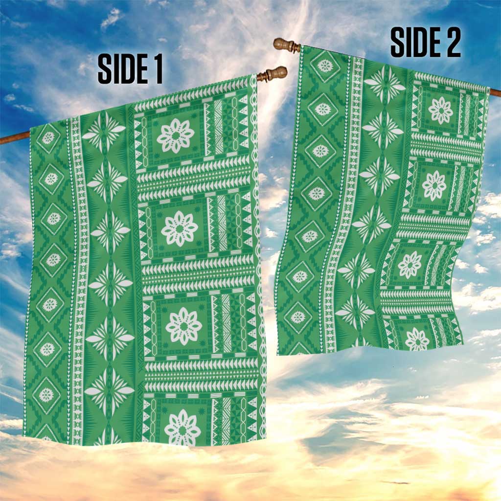 Fiji Masi All Green Garden Flag Tapa Pattern - Polynesian Pride