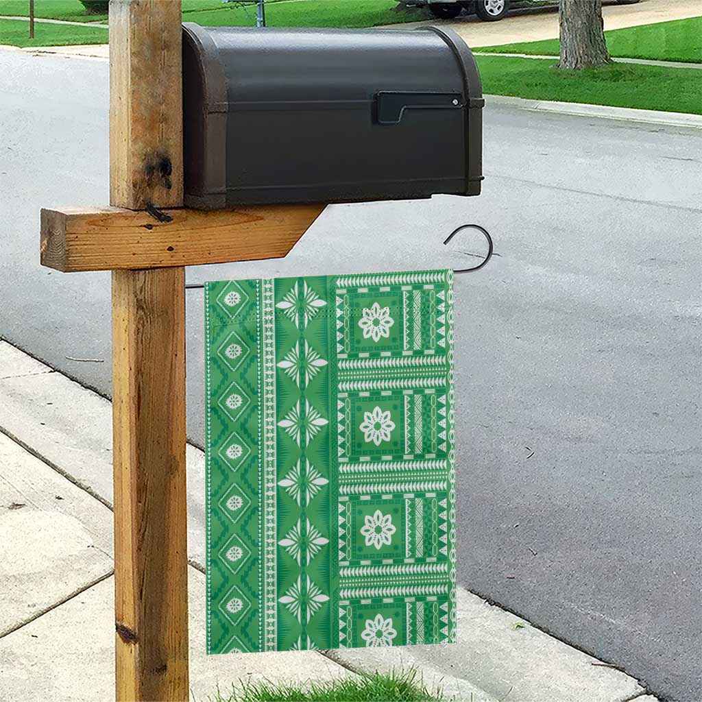 Fiji Masi All Green Garden Flag Tapa Pattern - Polynesian Pride