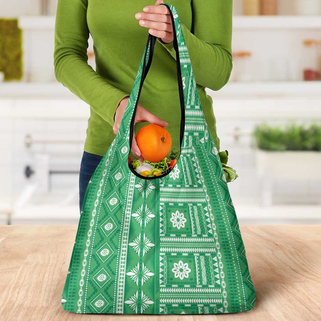 Fiji Masi All Green Grocery Bag Tapa Pattern - Polynesian Pride