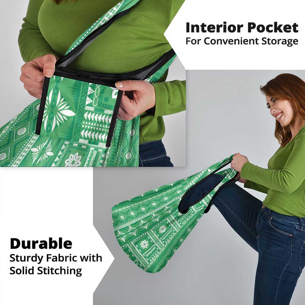 Fiji Masi All Green Grocery Bag Tapa Pattern - Polynesian Pride