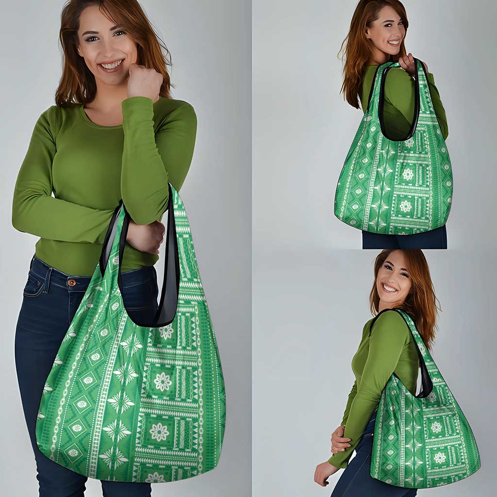Fiji Masi All Green Grocery Bag Tapa Pattern - Polynesian Pride