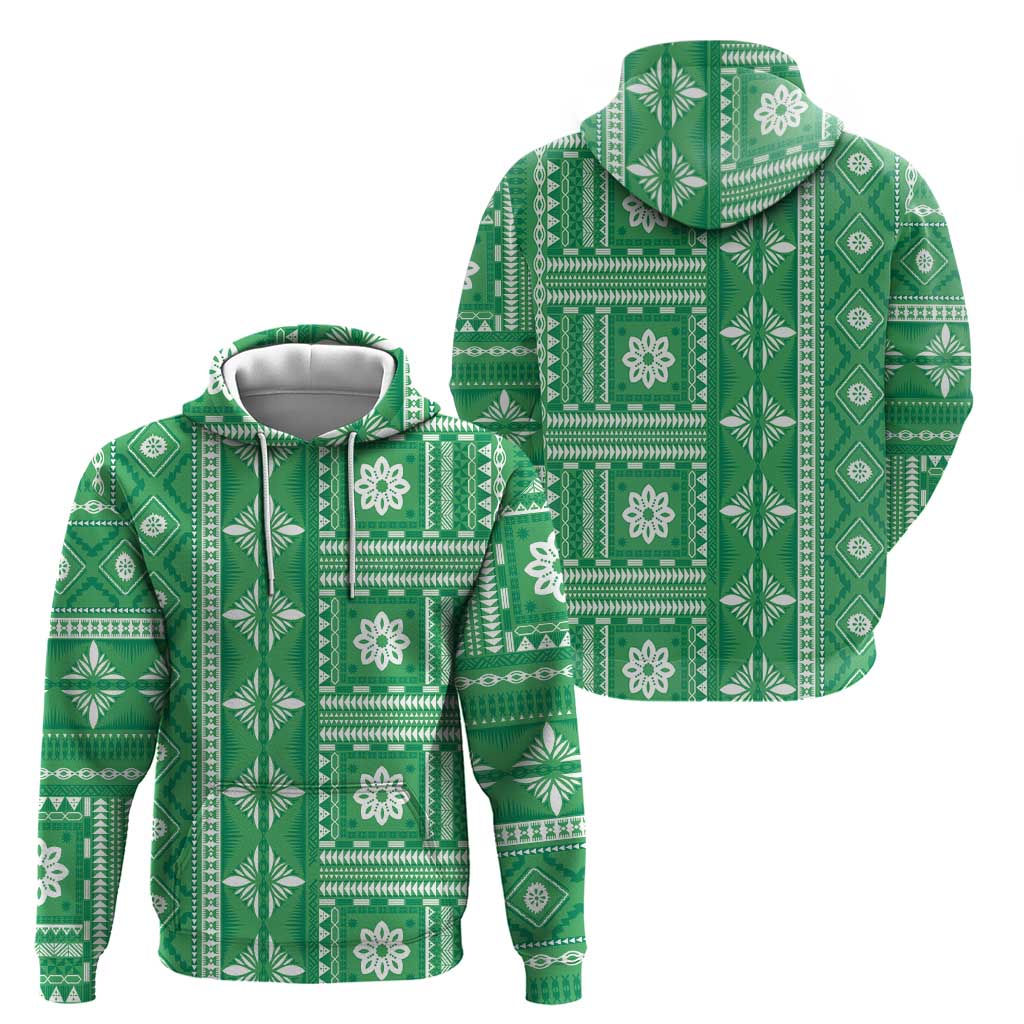 Fiji Masi All Green Hoodie Tapa Pattern - Polynesian Pride