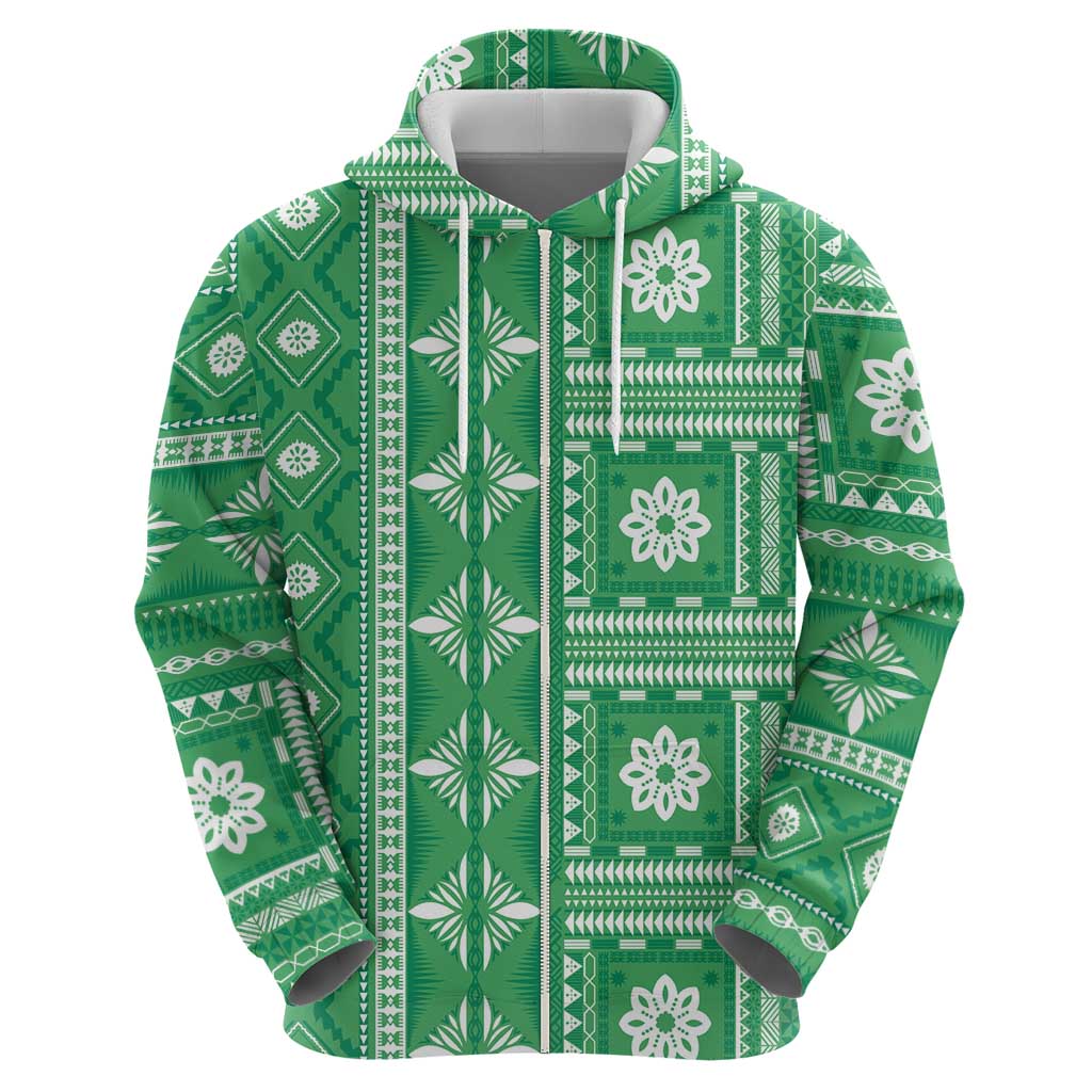 Fiji Masi All Green Hoodie Tapa Pattern - Polynesian Pride