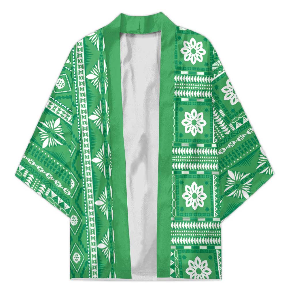 Fiji Masi All Green Kimono Tapa Pattern - Polynesian Pride