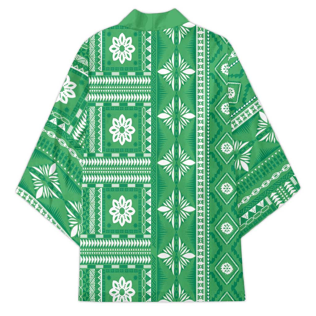 Fiji Masi All Green Kimono Tapa Pattern - Polynesian Pride