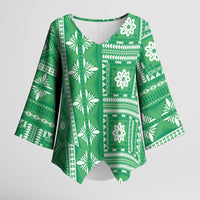 Fiji Masi All Green Kimono Sleeve Blouse Tapa Pattern - Polynesian Pride
