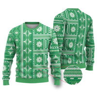 Fiji Masi All Green Ugly Christmas Sweater Tapa Pattern - Polynesian Pride