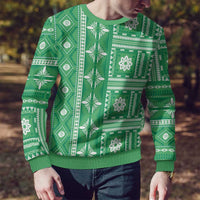 Fiji Masi All Green Ugly Christmas Sweater Tapa Pattern - Polynesian Pride