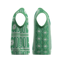 Fiji Masi All Green Christmas Knitted V-Neck Vest Tapa Pattern - Polynesian Pride