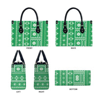 Fiji Masi All Green Leather Bag Tapa Pattern - Polynesian Pride