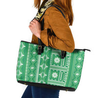 Fiji Masi All Green Leather Tote Bag Tapa Pattern - Polynesian Pride