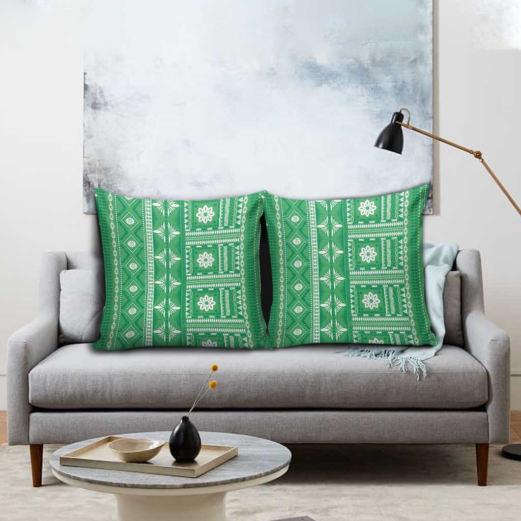Fiji Masi All Green Pillow Cover Tapa Pattern - Polynesian Pride