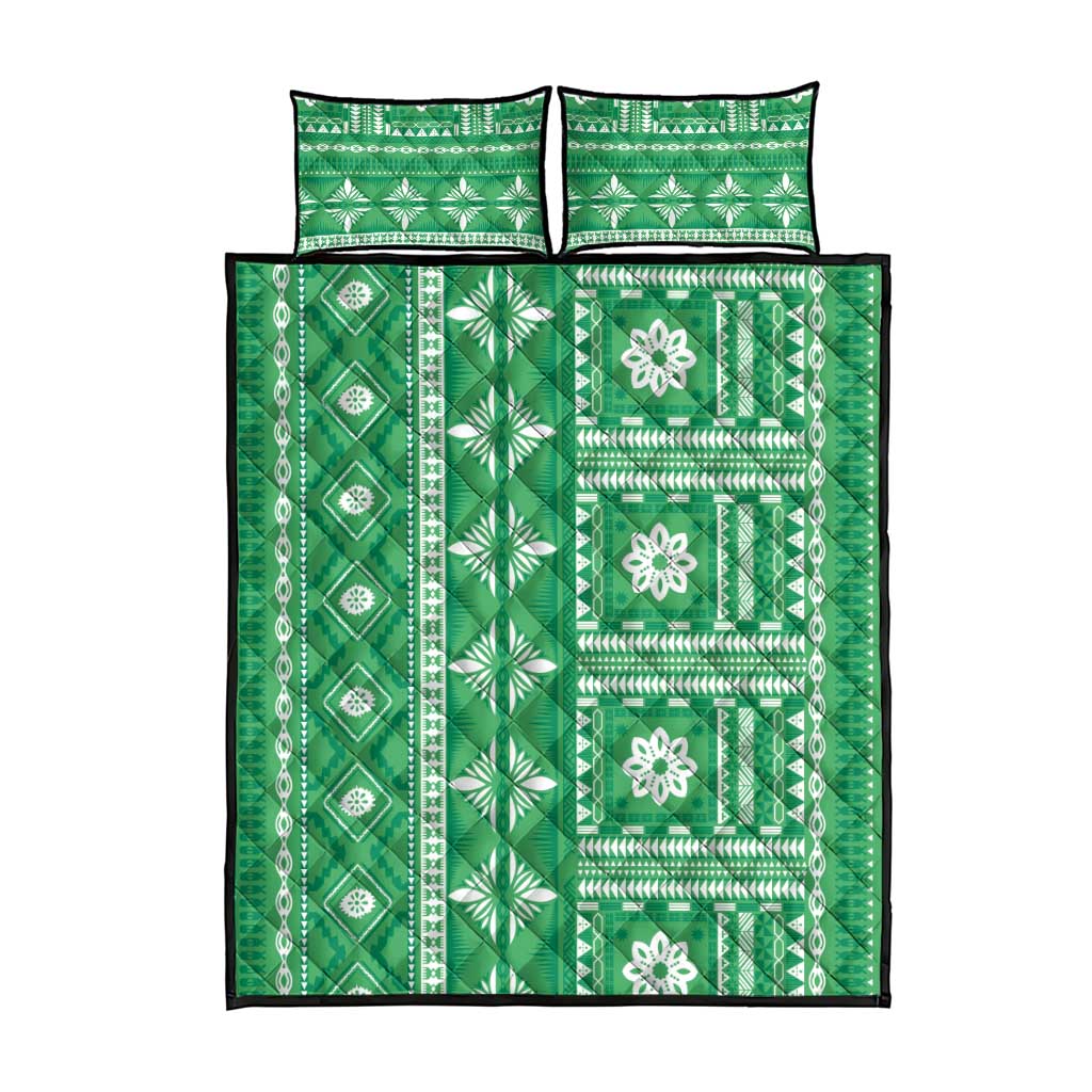 Fiji Masi All Green Quilt Bed Set Tapa Pattern - Polynesian Pride