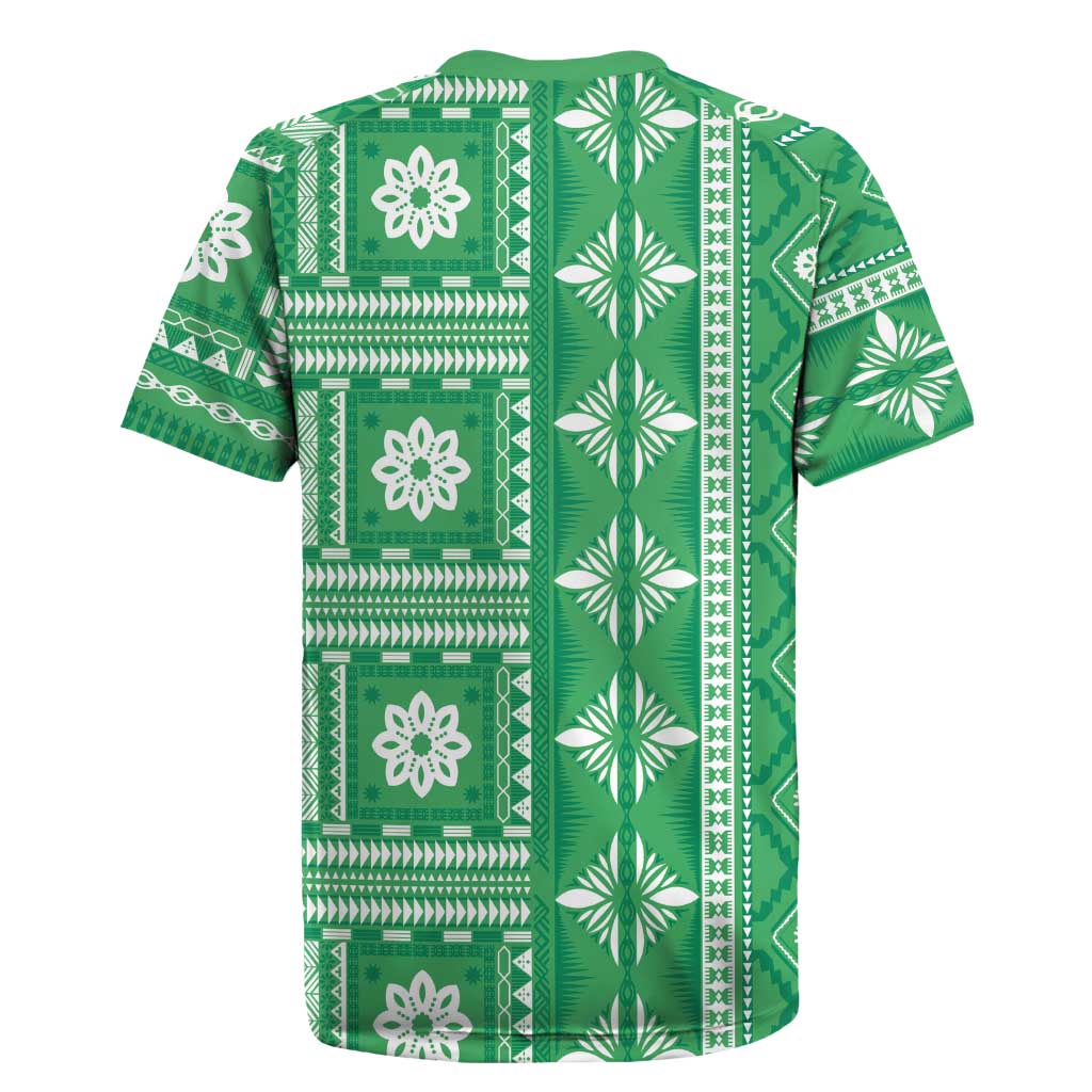 Fiji Masi All Green Rugby Jersey Tapa Pattern - Polynesian Pride