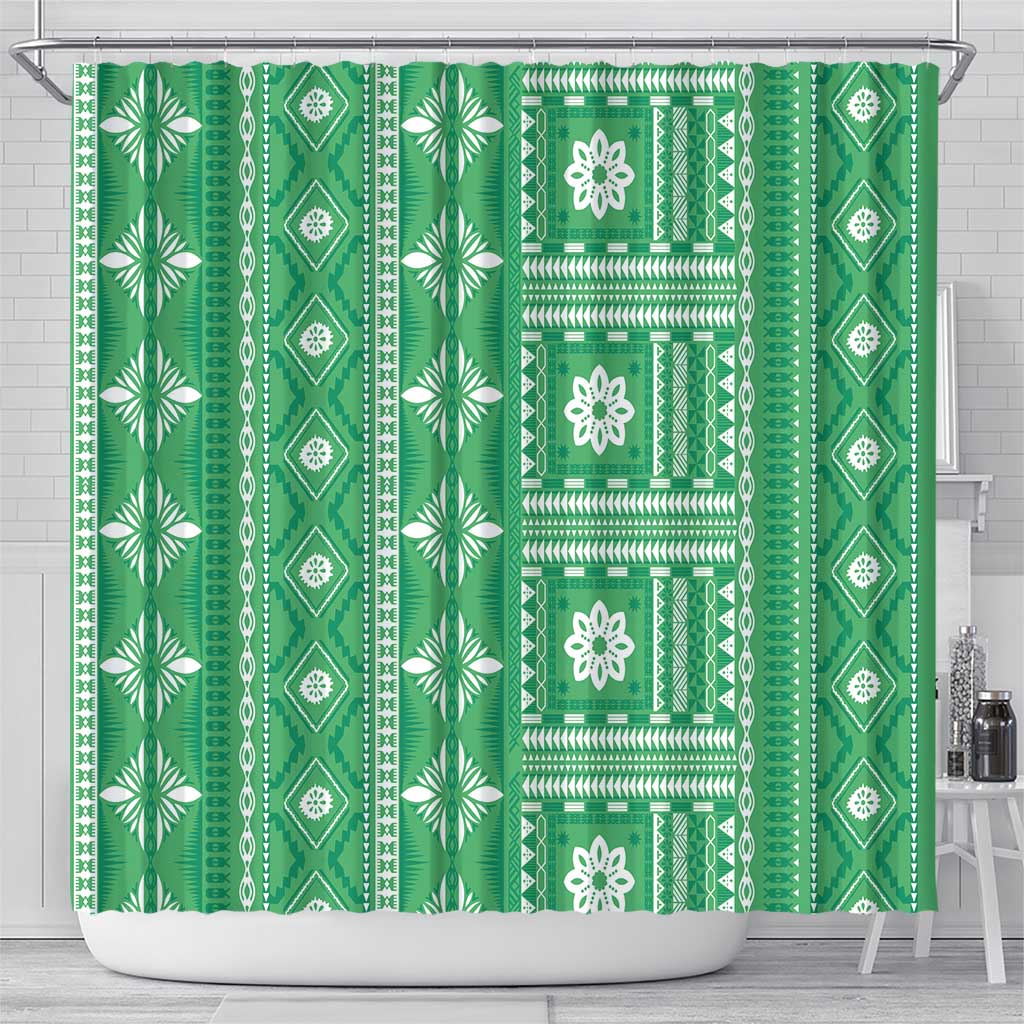 Fiji Masi All Green Shower Curtain Tapa Pattern - Polynesian Pride