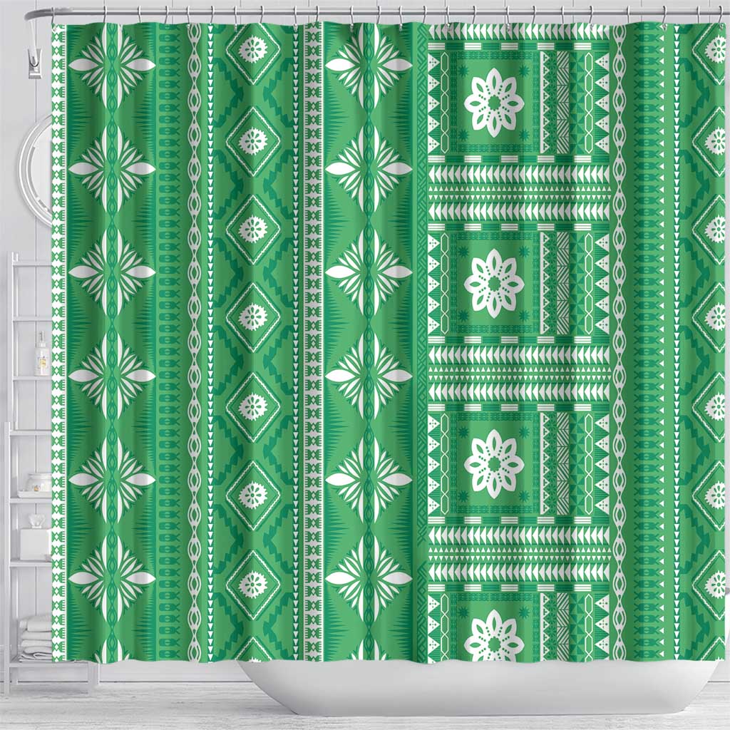Fiji Masi All Green Shower Curtain Tapa Pattern - Polynesian Pride