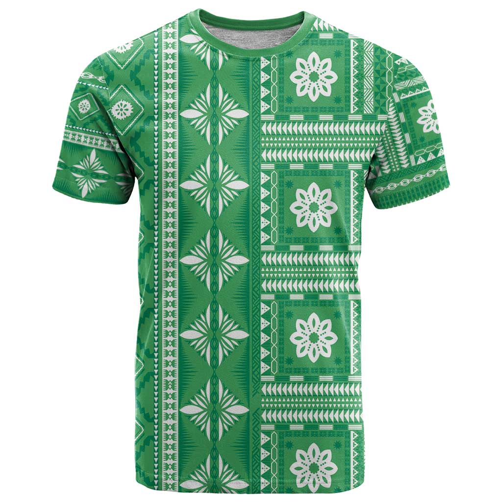 Fiji Masi All Green T Shirt Tapa Pattern - Polynesian Pride