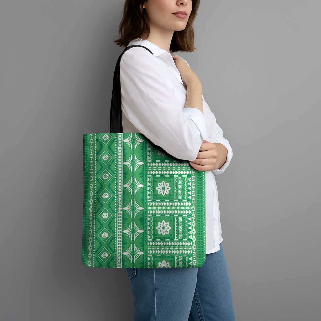 Fiji Masi All Green Tote Bag Tapa Pattern - Polynesian Pride