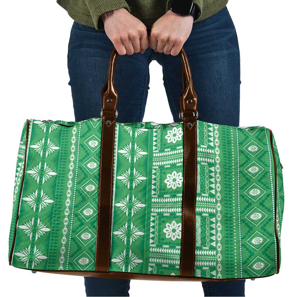 Fiji Masi All Green Travel Bag Tapa Pattern - Polynesian Pride