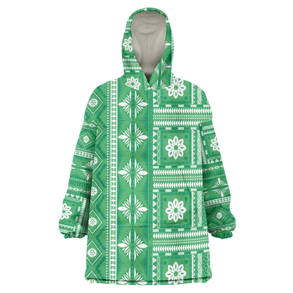 Fiji Masi All Green Wearable Blanket Hoodie Tapa Pattern - Polynesian Pride
