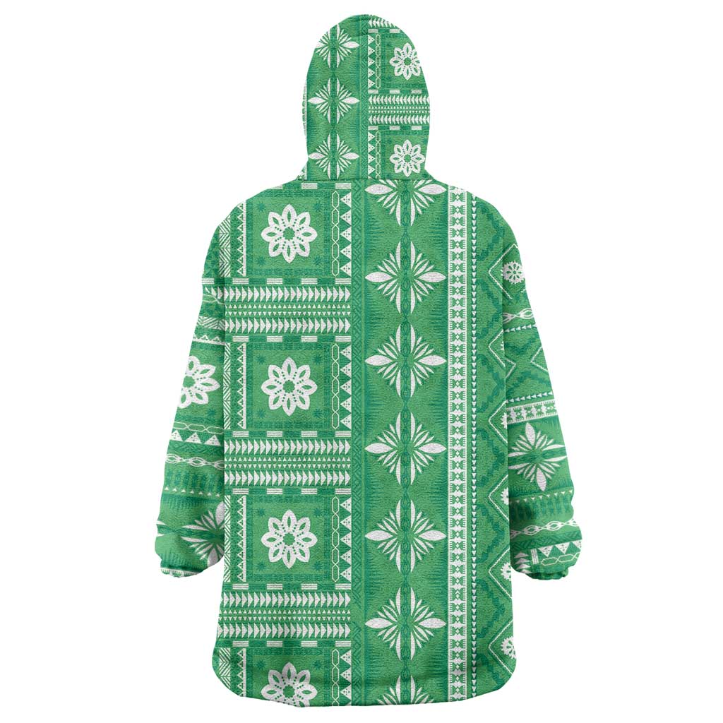 Fiji Masi All Green Wearable Blanket Hoodie Tapa Pattern - Polynesian Pride