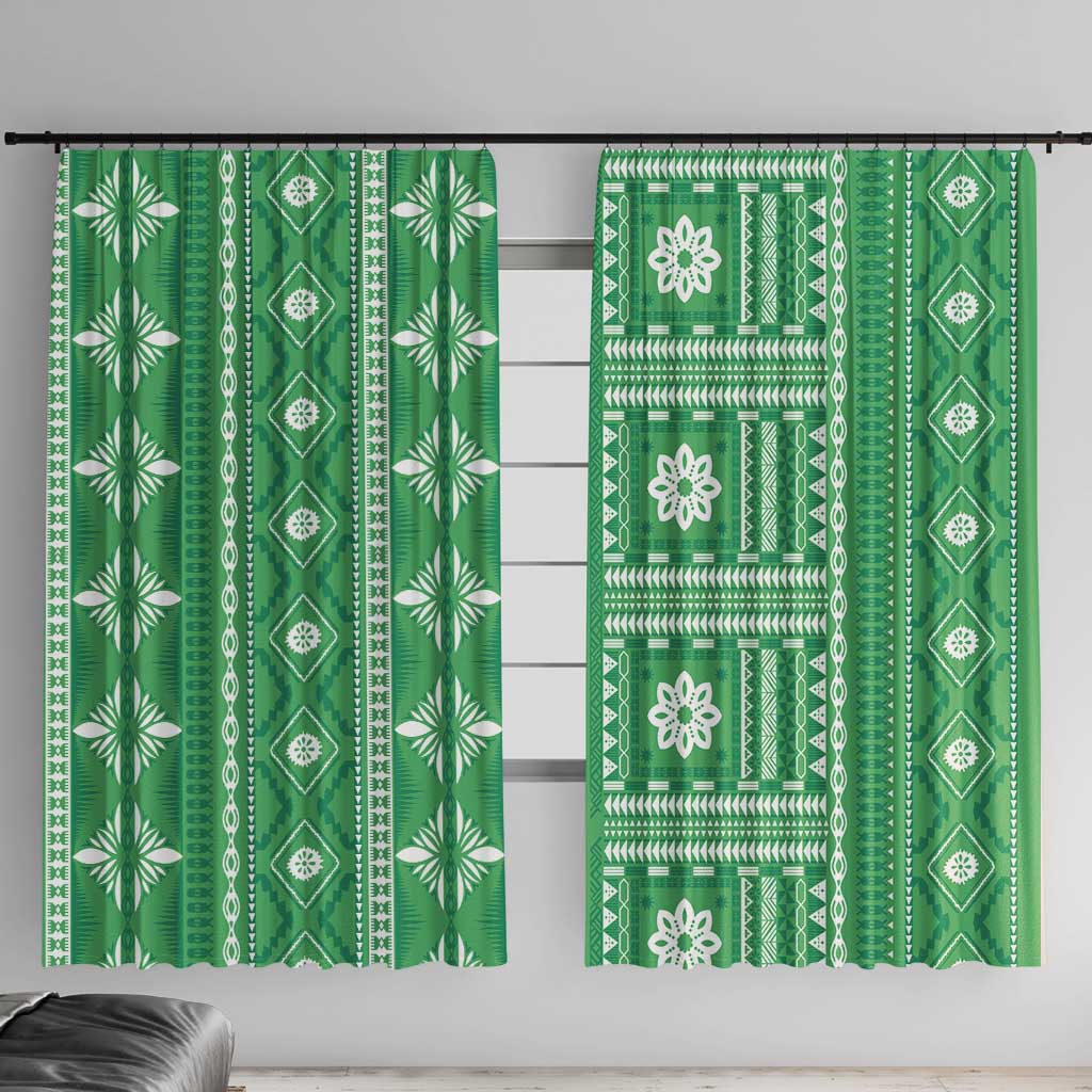 Fiji Masi All Green Window Curtain Tapa Pattern - Polynesian Pride