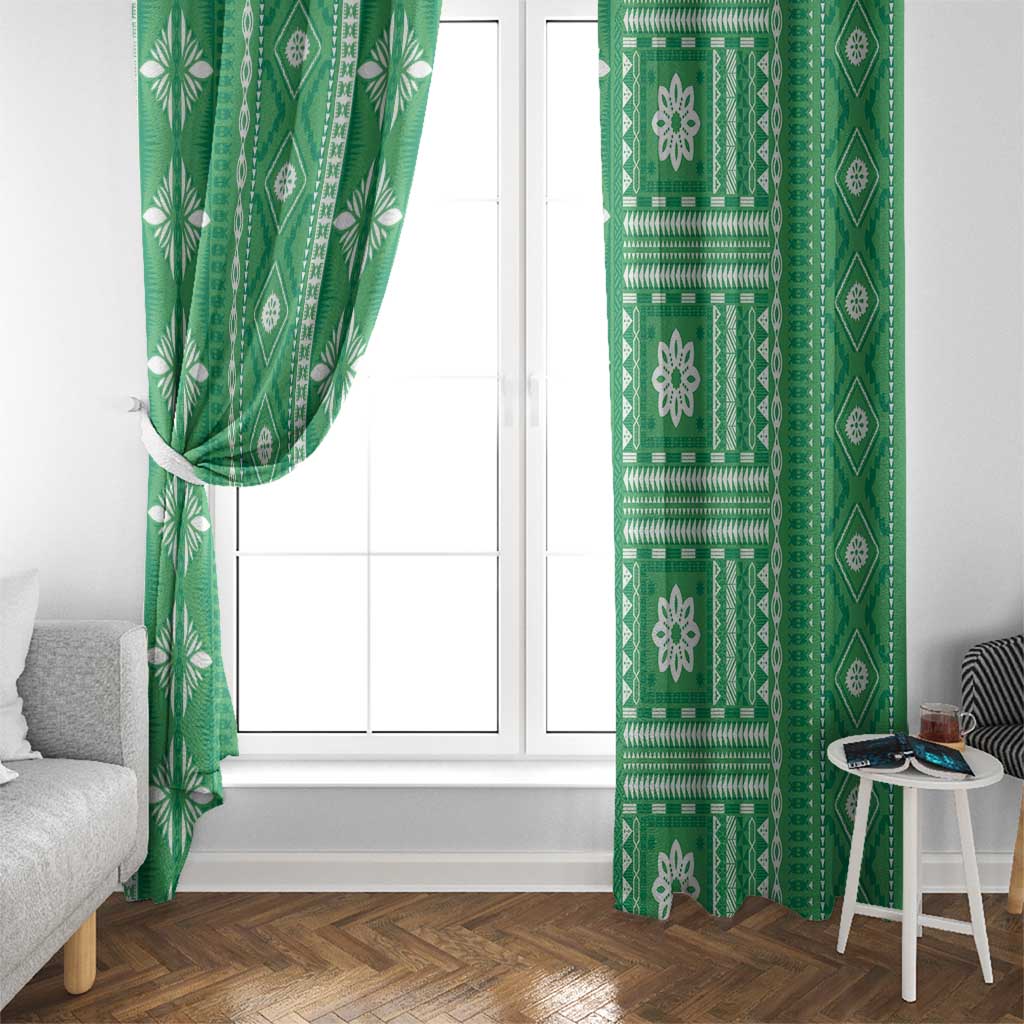 Fiji Masi All Green Window Curtain Tapa Pattern - Polynesian Pride