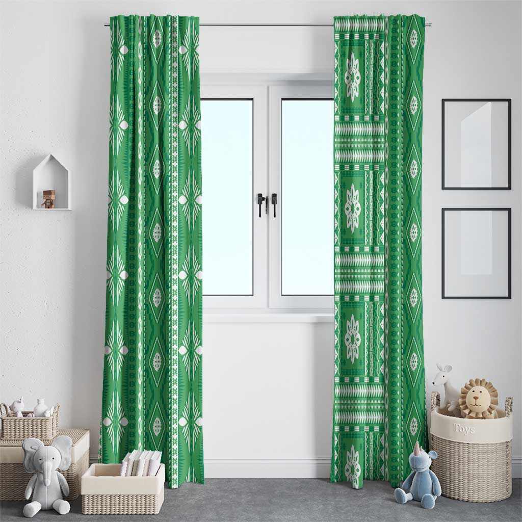 Fiji Masi All Green Window Curtain Tapa Pattern - Polynesian Pride