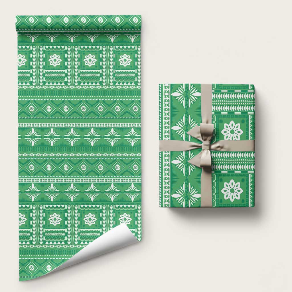 Fiji Masi All Green Wrapping Paper Tapa Pattern - Polynesian Pride