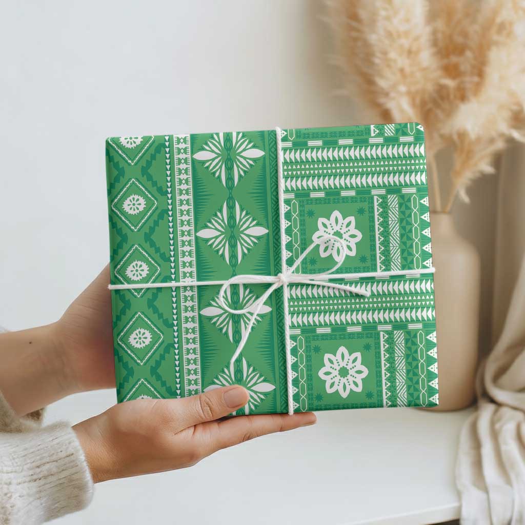 Fiji Masi All Green Wrapping Paper Tapa Pattern - Polynesian Pride